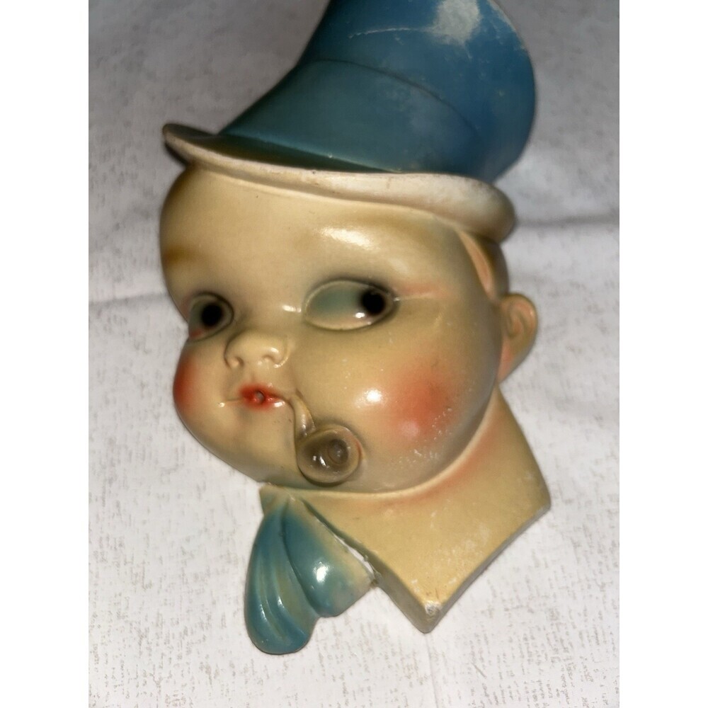 String Holder Chalk-ware Vintage. MCM , Kitschy Decor Little Boy With Pipe